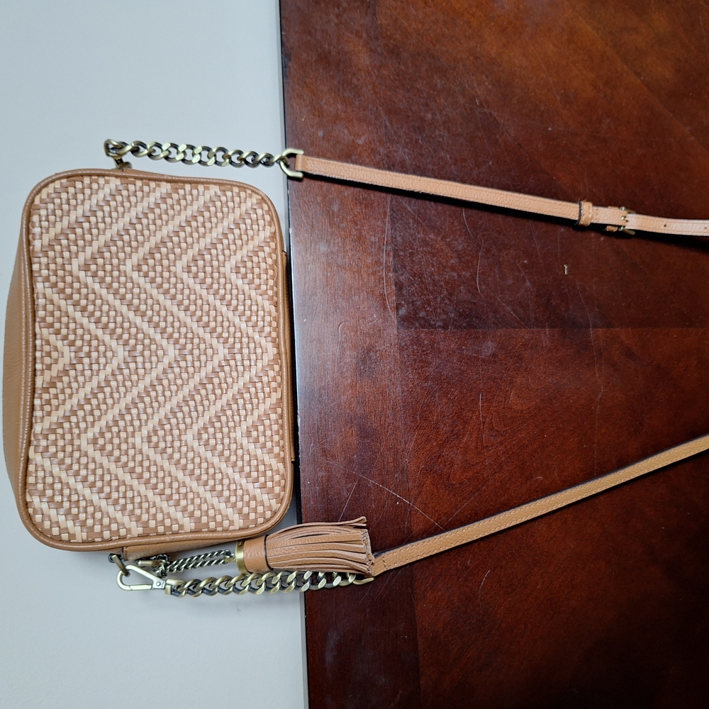 Michael Kors Tan Crossbody Bag with Chain Strap and Quilted Design